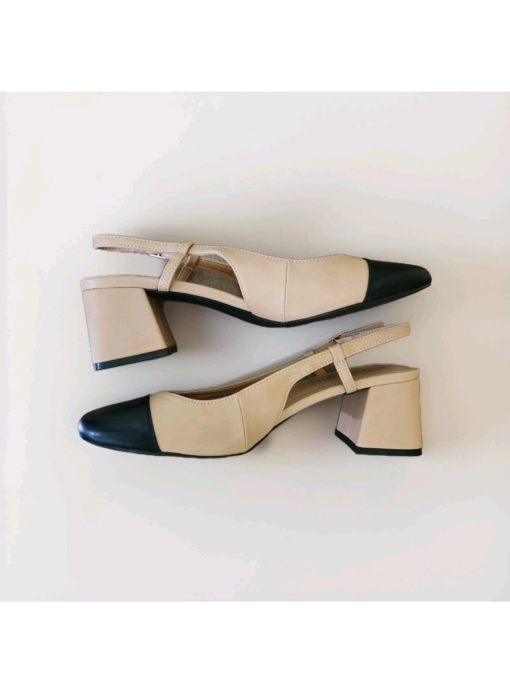 Madden Girl Kiitty Slingback Block Heel Pumps Beige Black Cap Toe Women 9.5 M - Picture 8 of 16